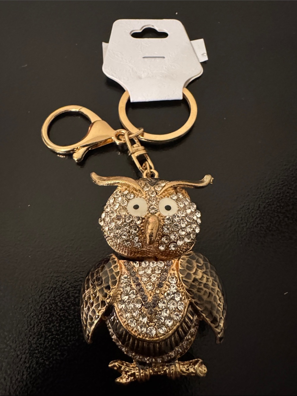 Gold Owl Crystal Keychain Bag Charm